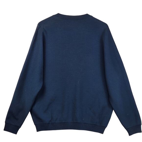 St. Croix VTG Mens Sweater M Navy Blue 100% Wool Cardigan Academia Grandpa EUC - Picture 2 of 11